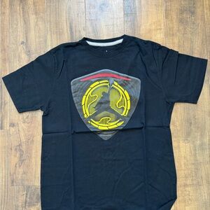 Black and Yellow Short Sleeve Tee with Graphic Design